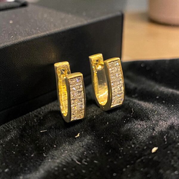 Pave 1.20 Cts Princess Shape F/VS1 Diamonds Invisible Set Hoop Earrings 18K Gold