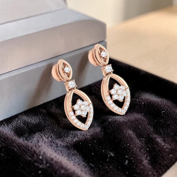 E-283 (8) Stunning 0.80 Ct Round Brilliant F/VS1 Diamonds Dangle Earrings In 14K Rose Gold