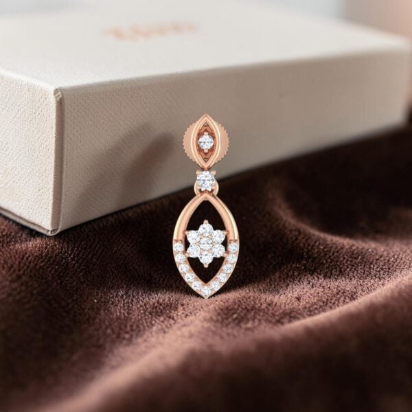 E-283 (9) Stunning 0.80 Ct Round Brilliant F/VS1 Diamonds Dangle Earrings In 14K Rose Gold