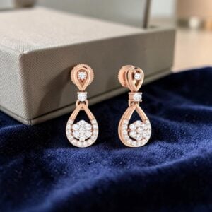 Pave 0.98 Carats Round Brilliant F/VS1 Diamonds Dangle Earrings In 14K Rose Gold
