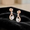 E-284 (7) Pave 0.98 Carats Round Brilliant F/VS1 Diamonds Dangle Earrings In 14K Rose Gold