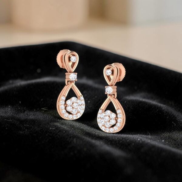 E-284 (7) Pave 0.98 Carats Round Brilliant F/VS1 Diamonds Dangle Earrings In 14K Rose Gold