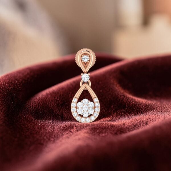 E-284 (8) Pave 0.98 Carats Round Brilliant F/VS1 Diamonds Dangle Earrings In 14K Rose Gold