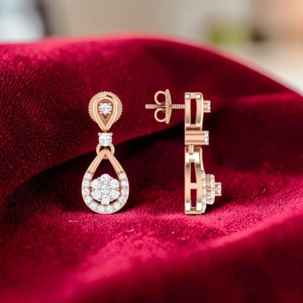 E-284 (9) Pave 0.98 Carats Round Brilliant F/VS1 Diamonds Dangle Earrings In 14K Rose Gold