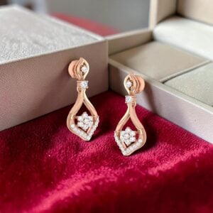 Home 13 Pave 0.72 Cts Round Brilliant F/VS1 Diamonds Dangle Earrings In 14K Rose Gold