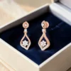Pave 0.72 Cts Round Brilliant F/VS1 Diamonds Dangle Earrings In 14K Rose Gold