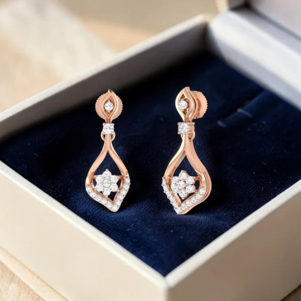 Pave 0.72 Cts Round Brilliant F/VS1 Diamonds Dangle Earrings In 14K Rose Gold