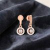 Stunning 0.86 Cts Round Brilliant F/VS1 Diamonds Halo Drop Earrings In 14K Gold
