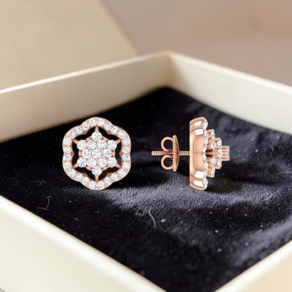 Pave 0.90 Cts Round Brilliant F/VS1 Diamonds Halo Stud Earrings In 14K Rose Gold