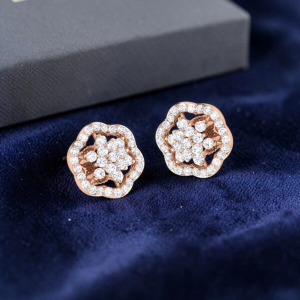 Pave 0.90 Cts Round Brilliant F/VS1 Diamonds Halo Stud Earrings In 14K Rose Gold