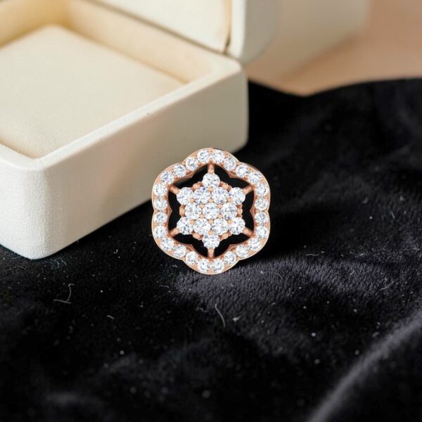 Pave 0.90 Cts Round Brilliant F/VS1 Diamonds Halo Stud Earrings In 14K Rose Gold