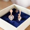 1.10 Cts Round Brilliant F/VS1 Diamonds Heart Dangle Earrings In 14K Rose Gold