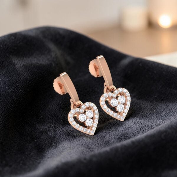 1.10 Cts Round Brilliant F/VS1 Diamonds Heart Dangle Earrings In 14K Rose Gold
