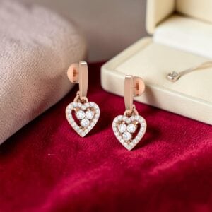 1.10 Cts Round Brilliant F/VS1 Diamonds Heart Dangle Earrings In 14K Rose Gold