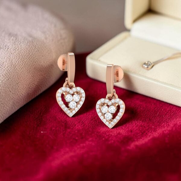 1.10 Cts Round Brilliant F/VS1 Diamonds Heart Dangle Earrings In 14K Rose Gold