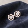Pave 1.24 Cts Round Brilliant F/VS1 Diamonds Stud Earrings In Fine 14K Rose Gold