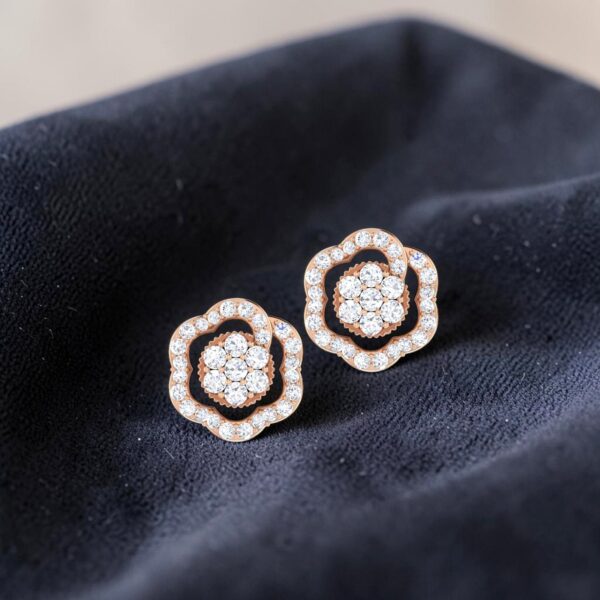 Pave 1.24 Cts Round Brilliant F/VS1 Diamonds Stud Earrings In Fine 14K Rose Gold