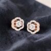 Pave 1.24 Cts Round Brilliant F/VS1 Diamonds Stud Earrings In Fine 14K Rose Gold