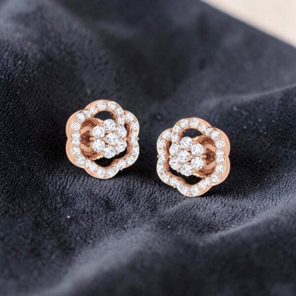 Pave 1.24 Cts Round Brilliant F/VS1 Diamonds Stud Earrings In Fine 14K Rose Gold