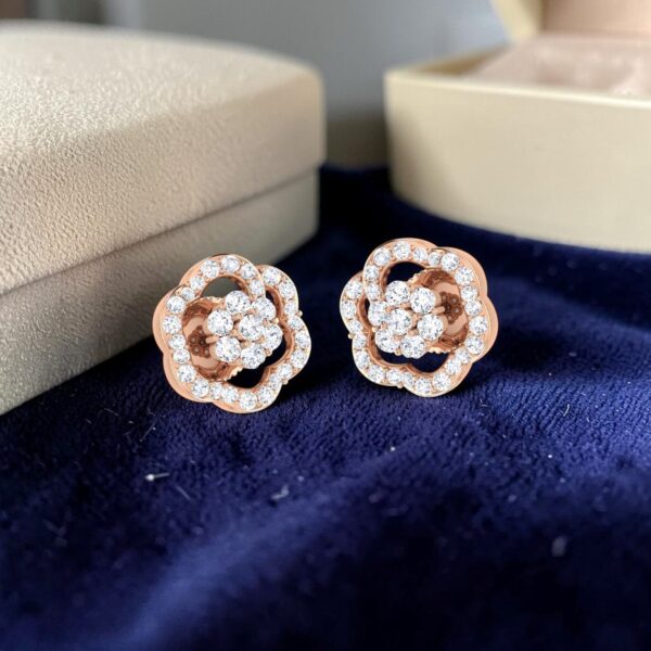 Pave 1.24 Cts Round Brilliant F/VS1 Diamonds Stud Earrings In Fine 14K Rose Gold