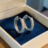 Pave 0.28 Cts Round Brilliant F/VS1 Diamonds Petite Hoop Earrings 18K White Gold
