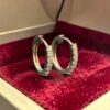 Pave 0.28 Cts Round Brilliant F/VS1 Diamonds Petite Hoop Earrings 18K White Gold