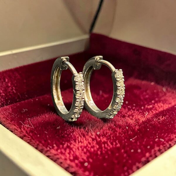 Pave 0.28 Cts Round Brilliant F/VS1 Diamonds Petite Hoop Earrings 18K White Gold