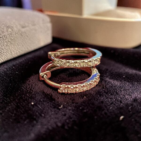 Pave 0.28 Cts Round Brilliant F/VS1 Diamonds Petite Hoop Earrings 18K White Gold