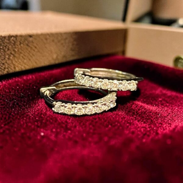 Pave 0.28 Cts Round Brilliant F/VS1 Diamonds Petite Hoop Earrings 18K White Gold