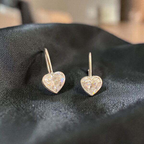 E-295 (27) 4 Cts GIA Certified Heart Shape F/VS1 Diamonds Bezel Set Drop Earrings 18KT Gold