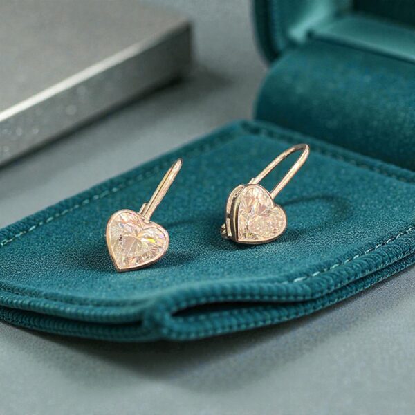 E-295 (28) 4 Cts GIA Certified Heart Shape F/VS1 Diamonds Bezel Set Drop Earrings 18KT Gold