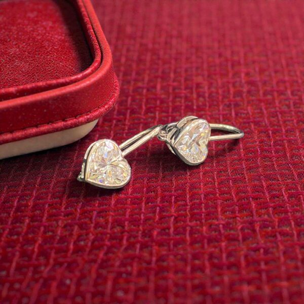 E-295 (29) 4 Cts GIA Certified Heart Shape F/VS1 Diamonds Bezel Set Drop Earrings 18KT Gold