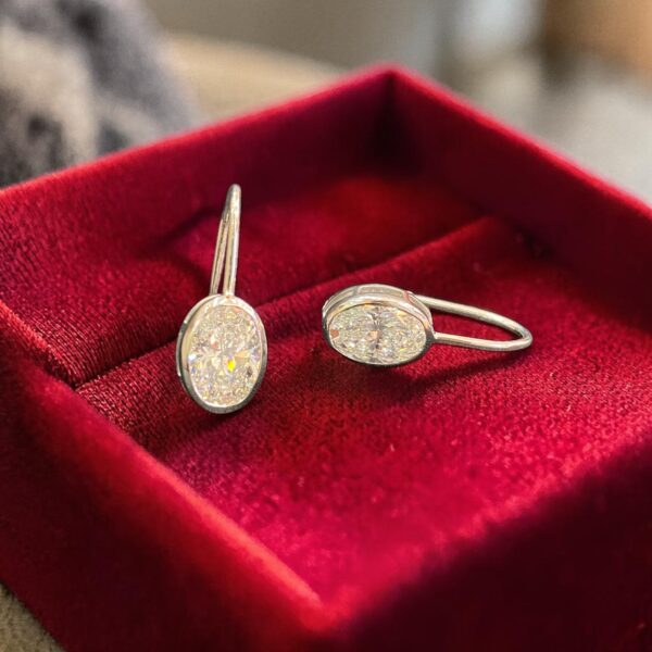 GIA Certified 5 Cts Oval Shape F/VS1 Diamonds Bezel Set Drop Earrings 18K Gold