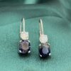 GIA Certified 9 Cts Round F/VS1 Diamonds Blue Sapphire Drop Earrings In 18K Gold