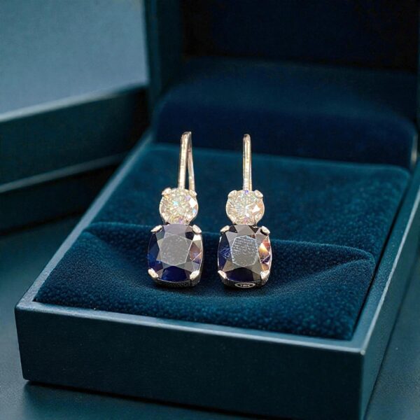 GIA Certified 9 Cts Round F/VS1 Diamonds Blue Sapphire Drop Earrings In 18K Gold