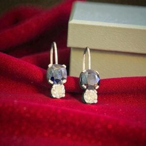 9 Carats GIA Certified Round F/VS1 Diamonds Blue Sapphire Drop Earrings 18K Gold