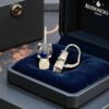 E-298 (28) 9 Carats GIA Certified Round F/VS1 Diamonds Blue Sapphire Drop Earrings 18K Gold