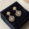 E-299 (15) Pave 2.22 Cts Round Princess Shape F/VS1 Diamonds Dangle Earrings 14K Rose Gold