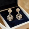 E-299 (16) Pave 2.22 Cts Round Princess Shape F/VS1 Diamonds Dangle Earrings 14K Rose Gold