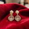 E-299 (17) Pave 2.22 Cts Round Princess Shape F/VS1 Diamonds Dangle Earrings 14K Rose Gold