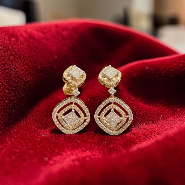 E-299 (17) Pave 2.22 Cts Round Princess Shape F/VS1 Diamonds Dangle Earrings 14K Rose Gold