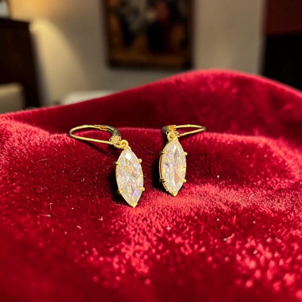 E-301 (21) GIA Certified 3 Cts Marquise Shape Diamonds Leverback Drop Earrings In 18K Gold