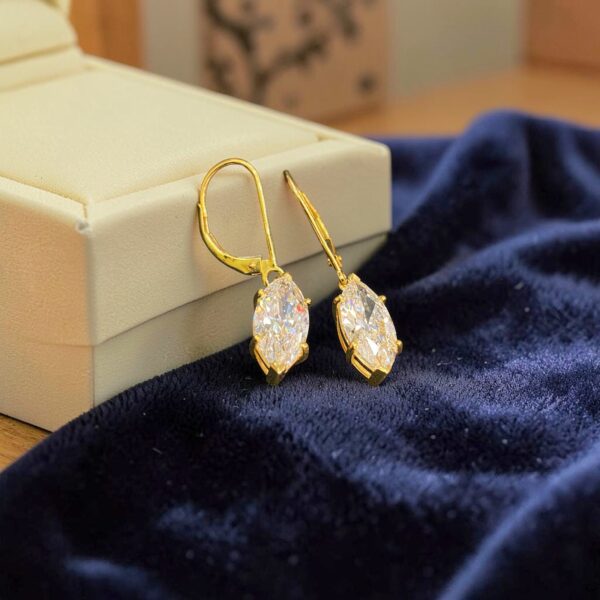 E-301 (22) GIA Certified 3 Cts Marquise Shape Diamonds Leverback Drop Earrings In 18K Gold