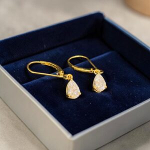 1 Cts GIA Certified Pear Shape F/VS1 Diamonds Dangle Earrings In 18K Yellow Gold