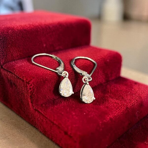 GIA Certified 1 Cts F/VS1 Pear Shape Diamonds Dangle Earrings In 18K White Gold