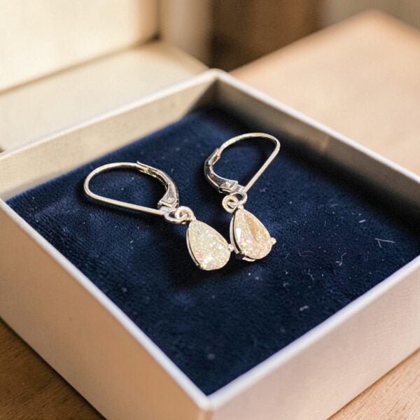 GIA Certified 1 Cts F/VS1 Pear Shape Diamonds Dangle Earrings In 18K White Gold