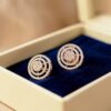 1.15 Cts Round Brilliant F/VS1 Diamonds Double Halo Stud Earrings 14K Rose Gold