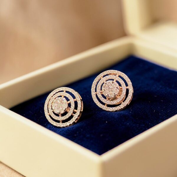 1.15 Cts Round Brilliant F/VS1 Diamonds Double Halo Stud Earrings 14K Rose Gold