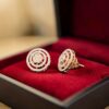 1.15 Cts Round Brilliant F/VS1 Diamonds Double Halo Stud Earrings 14K Rose Gold