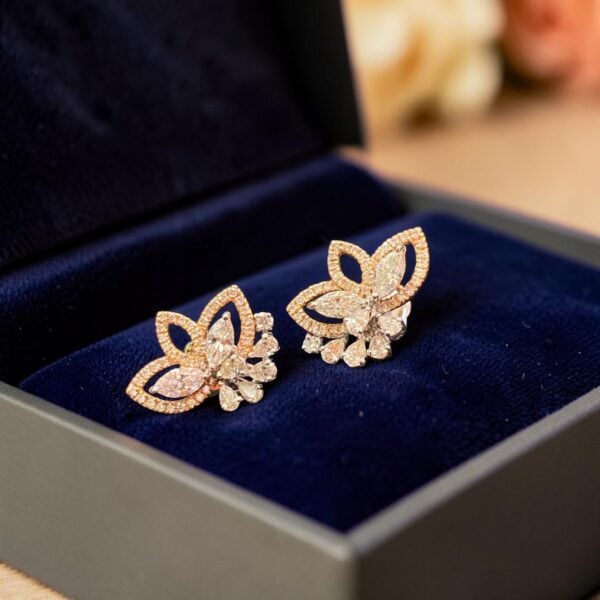 Pavé 1.79 Cts Marquise Pear Round F/VS1 Diamonds Stud Earrings In 14K Rose Gold